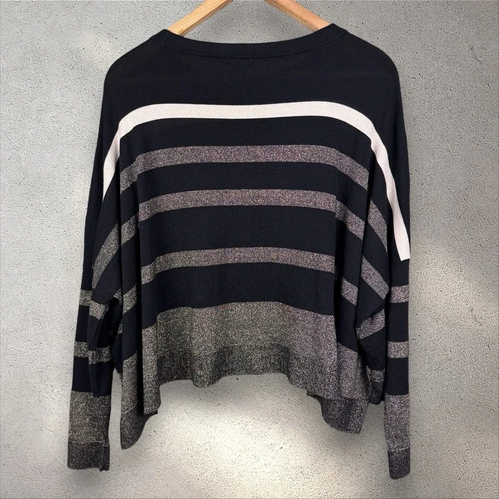 PLANET by Lauren G Sweater Women's One Size Pima Cotton Modal Metallic Striped - Picture 4 of 5